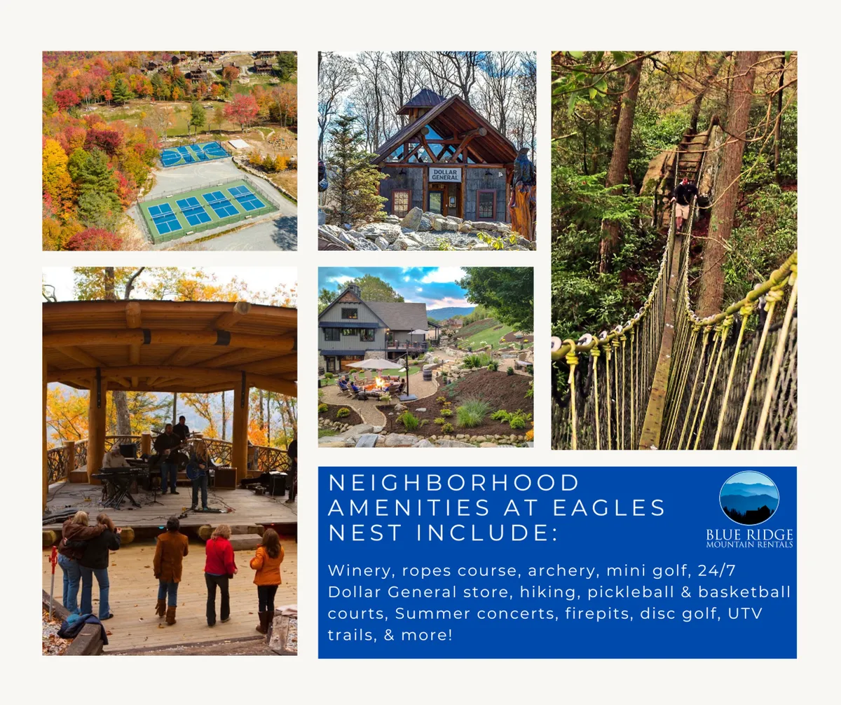 A lively outdoor adventure zone is pictured, with a ropes course, archery range, mini golf, and a scenic backdrop. The image captures the spirit of exploration, play, and enjoying the outdoors with friends or family.